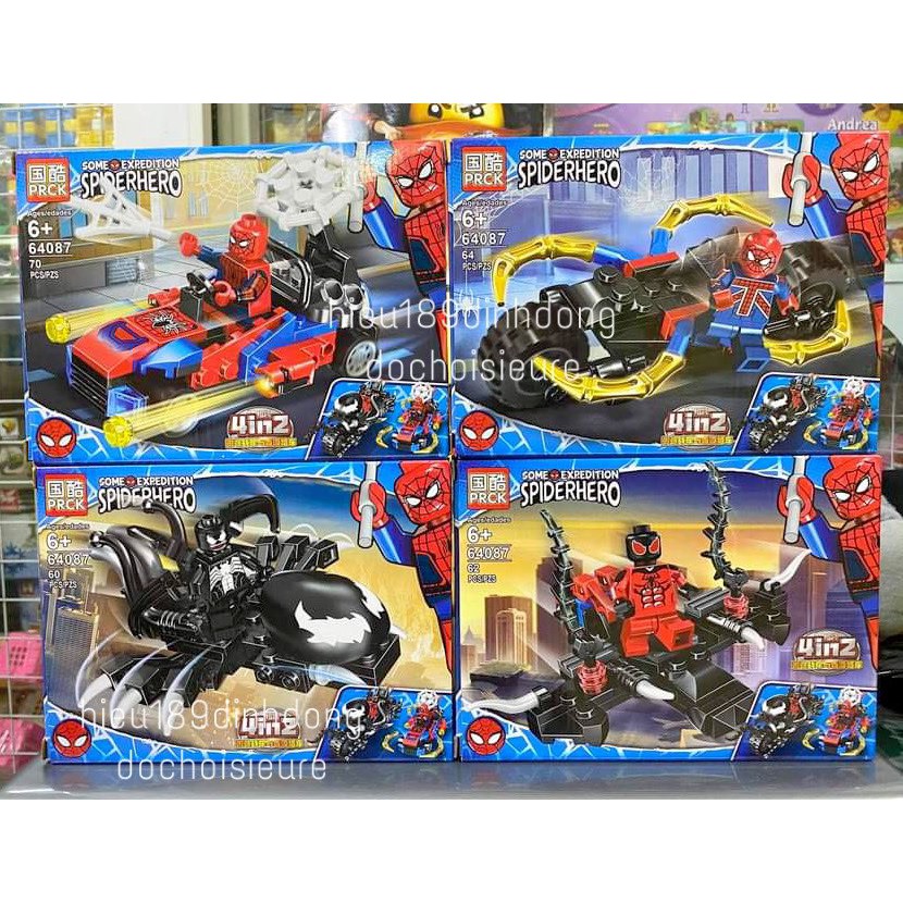 Lắp ráp xếp hình non Lego siêu anh hùng 64087 : Xe máy oto venom người nhện 4in2