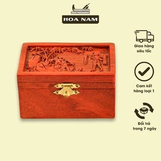 Hộp gỗ đựng thuốc lào chất liệu gỗ hương khắc hoa văn cao cấp, sang trọng TL02