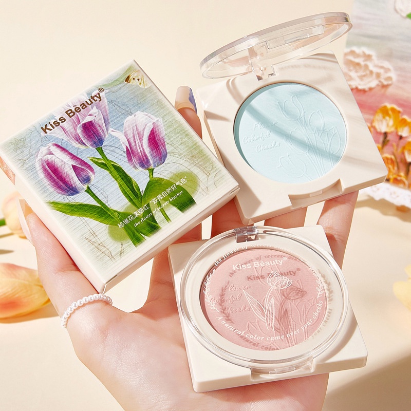 Phấn má hồng GECOMO 4 màu sắc lì tùy chọn vỏ họa tiết hoạt hình dành cho nữ