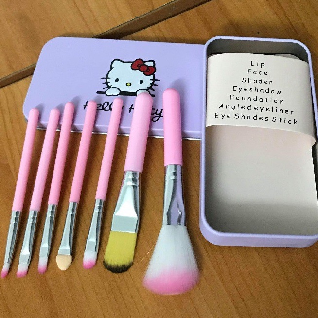 Bộ cọ trang điểm hello kitty 7 món, trang điểm chăm sóc sắc đẹp, dụng cụ làm đẹp lung linh, kèm hộp đựng