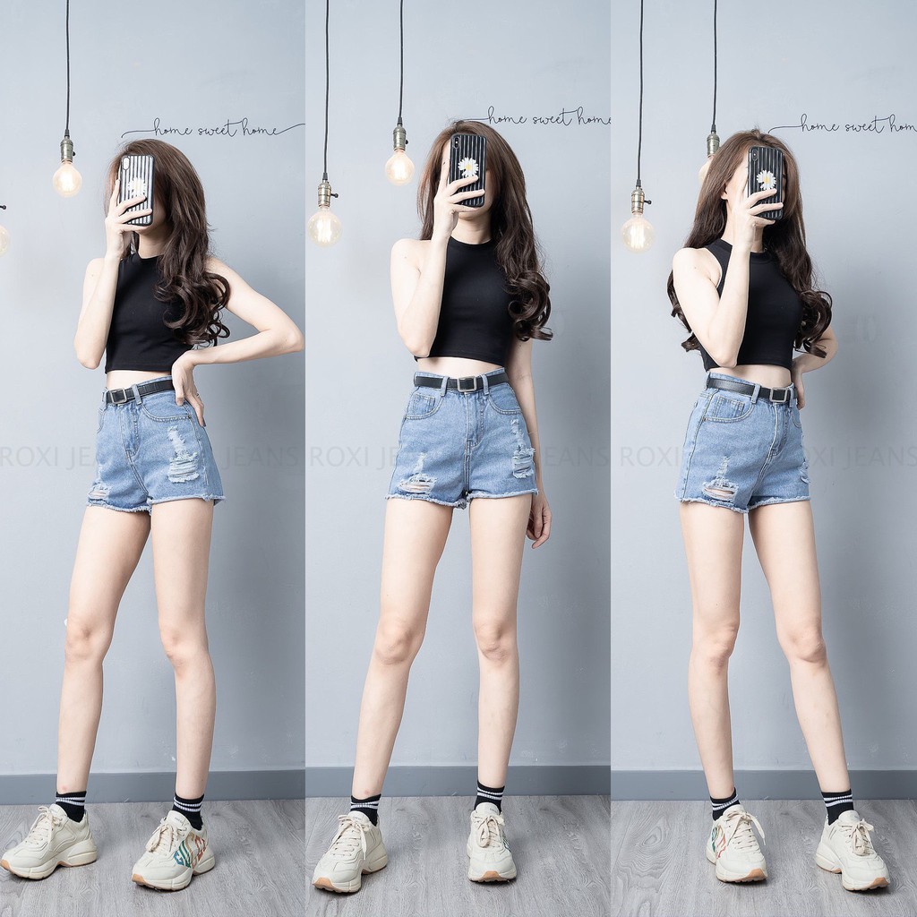 Quần Sọt Jeans Nữ Rách Kiểu Tua Lai Chuẩn form Lưng Siêu Cao | BigBuy360 - bigbuy360.vn