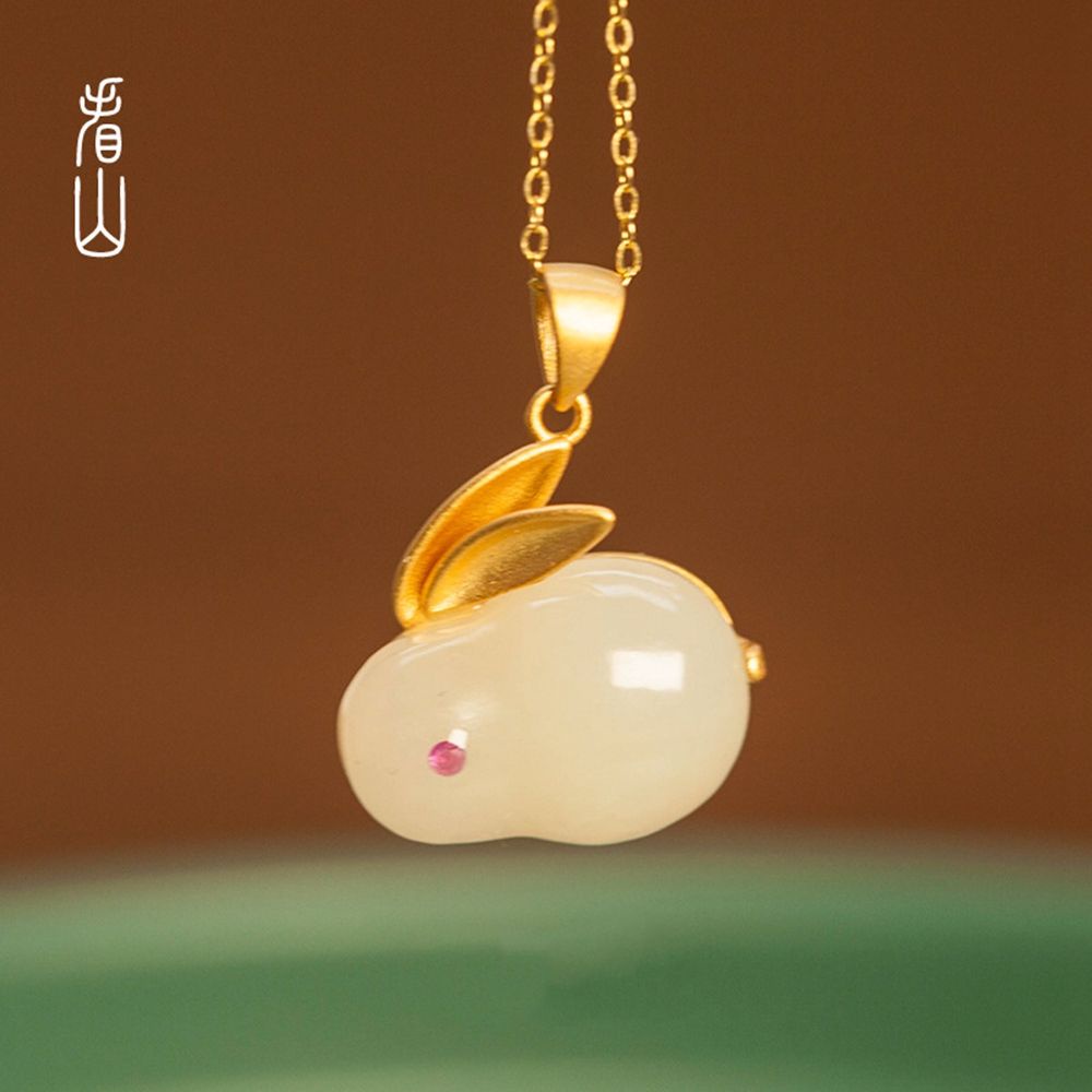 Nhẫn / Khuyên Tai / Vòng cổ Hình Thỏ Đính Đá Ngọc Bích Đơn Giản Phong Cách Hàn Quốc Cổ Điển Có Thể Điều Chỉnh Cho Nữ