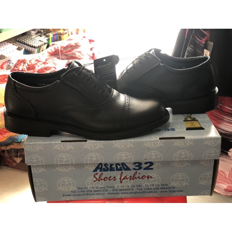 Giày da nam công sở cao cấp không dây mũi ngắn Aseco 32