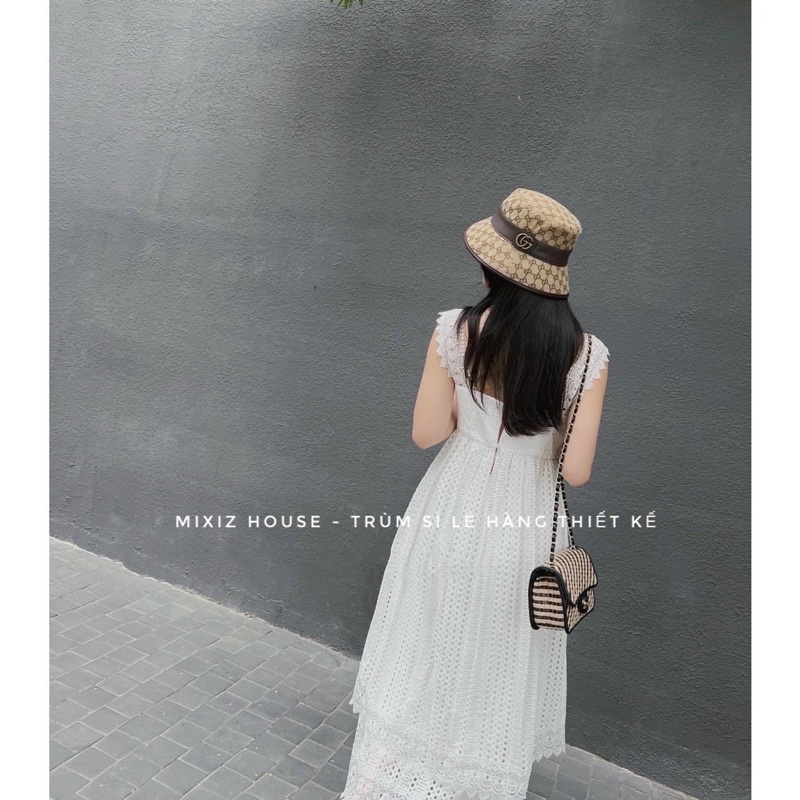 Đầm maxi trắng 2 dây xô ren hoa