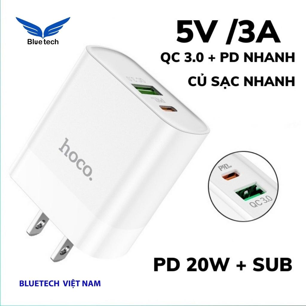Bộ sạc siêu nhanh 20w Hoco C80 2 cổng chuẩn QC 3.0, PD,  Củ Sạc Nhanh C80 20w tương thích các dòng máy