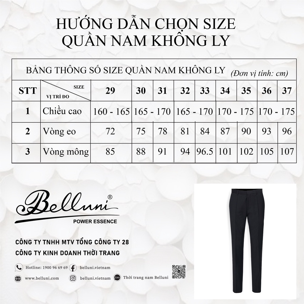 Quần tây nam BELLUNI không xếp ply chất Sorona - QT0.PRSO.BE.072.BL2