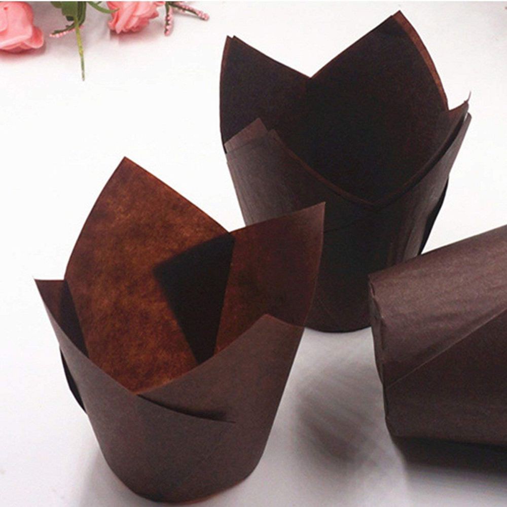 Set 50 Cốc Giấy Làm Bánh Cupcake Hình Hoa Tulip Nhiều Màu