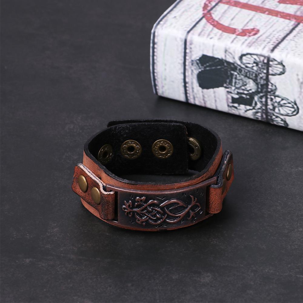 MELODG Vòng Tay Da Màu Nâu Đính Khóa Hợp Kim Phong Cách Punk