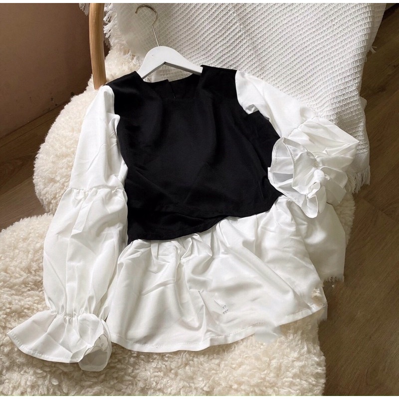 Áo kiểu phối gile đen hàn quốc