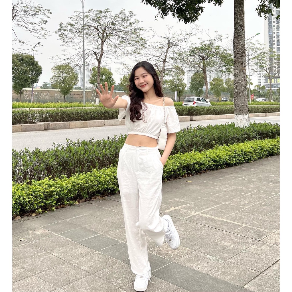 Set trễ vai đũi croptop kèm quần Miho house