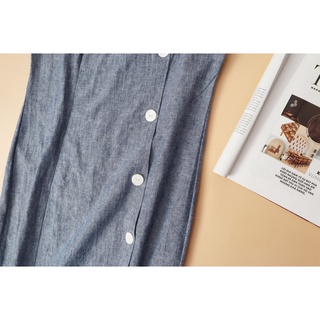Đầm sát nách Linen KACHISA phối nút màu jean