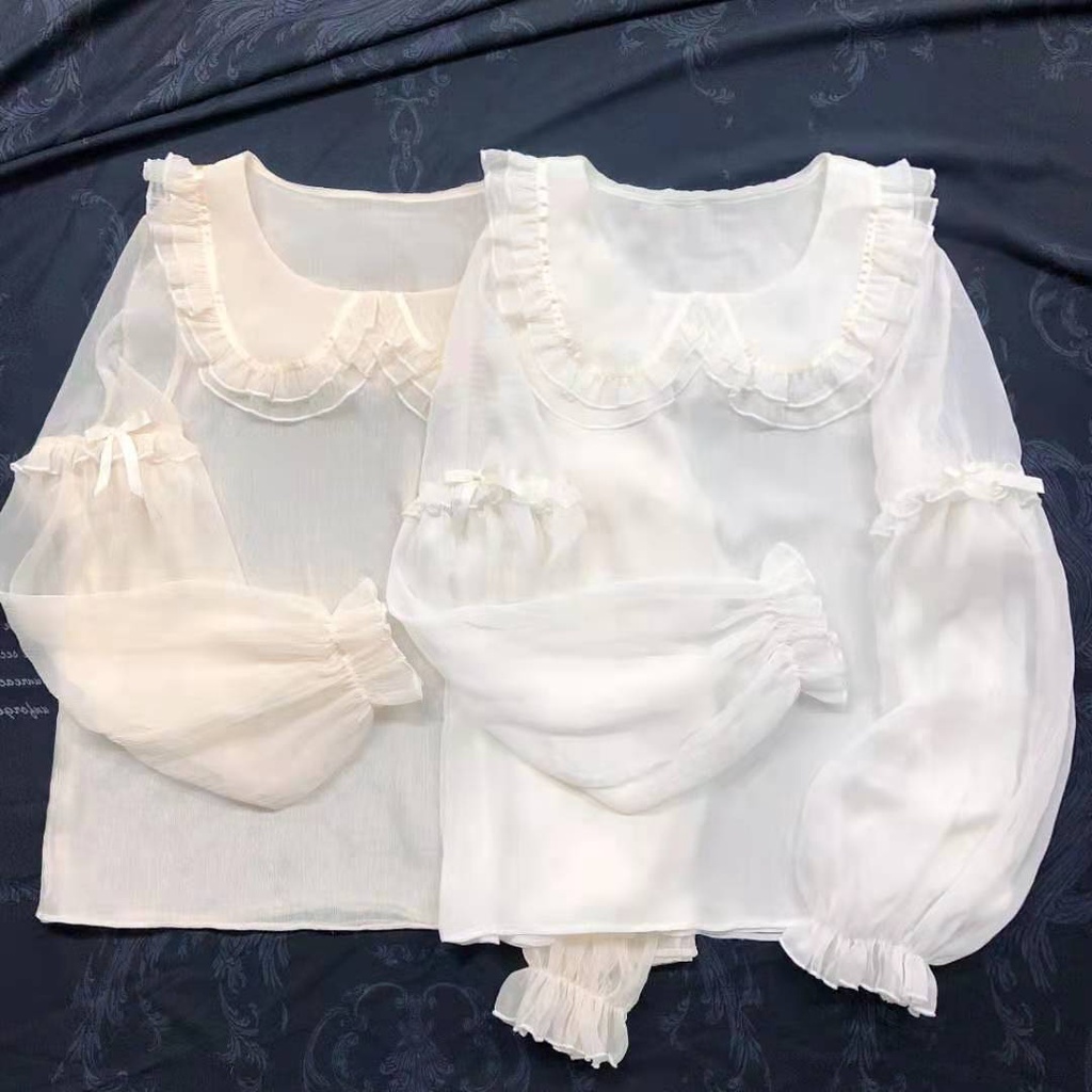 Áo Sơ Mi Voan Cổ Thủy Thủ Tay Ngắn Chống Nắng Phong Cách Lolita Chính Hãng