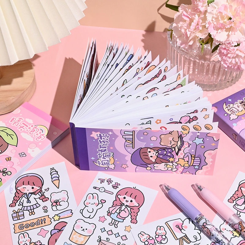 Sổ Sticker 50PCS   Sticker Trang Trí Sổ   Sitker Trang Trí Sổ Tay   Sitker Cute Hộp Sticker with bút dao rọc giấy