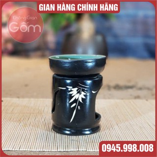Đèn xông tinh dầu đốt bằng nến hình trụ tròn - màu đen - họa tiết vẽ trúc - hàng GỐM BÁT TRÀNG - XƯỞNG GỐM VIỆT