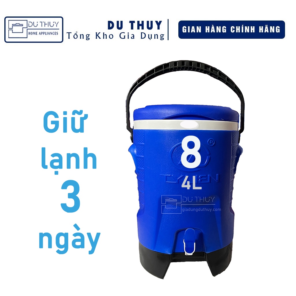 Thùng đá tròn có vòi, quai xách, dung tích 8l, giữ lạnh 3 ngày super cool, nhựa chính phẩm an toàn, thương hiệu Tý Liên