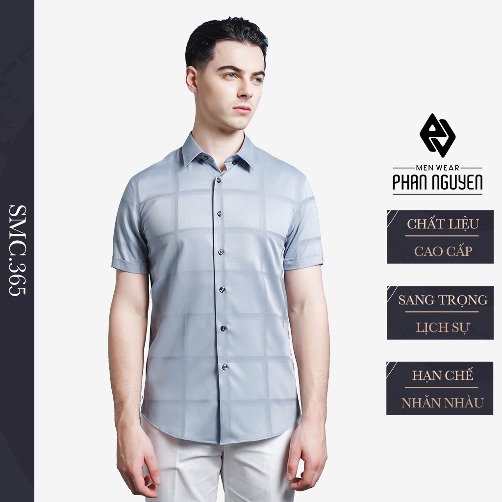 Áo sơ mi nam ngắn tay PHAN NGUYỄN vải poly bamboo mềm mại, bền màu, giảm nhiệt nhanh, chống khuẩn, chống tia UV SMC.365