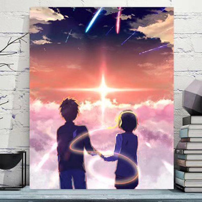 ◇₪bức tranh sơn dầu kỹ thuật số tự làm đầy sao sky couple your name phim hoạt hình anime vẽ tay màu và giải nén bằng tay