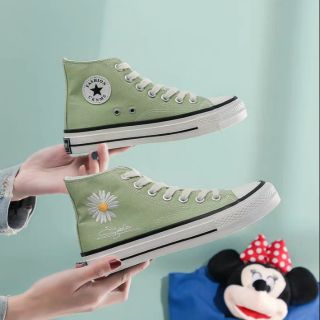 [Có ảnh thật+sẵn đen 40, xanh 40, 37 ] Giày ulzzang sneaker họa tiết hoa cúc