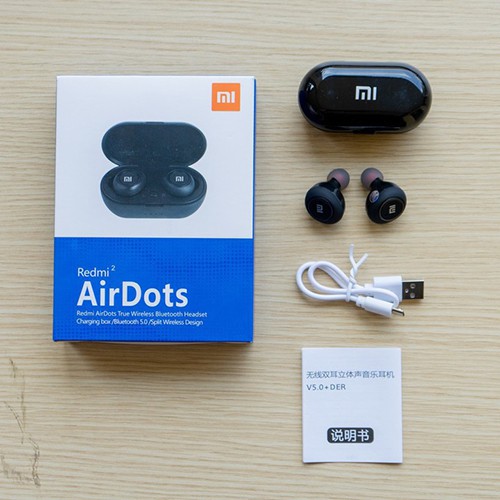 Tai nghe không dây Xiaomi - Redmi Airdots Đen - Bluetooth 5.0 Pin 12 tiếng kèm hộp