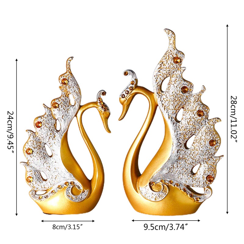 Set 2 Tượng Thiên Nga Đính Đá Nhân Tạo Dùng Để Trang Trí