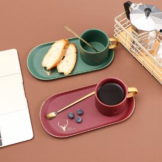 🍓Phong cách Bắc Âu🍓Cốc gốm có thìa Cốc cà phê sáng tạo Cốc Latte Ăn sáng Cốc sữa chịu nhiệt Cốc nước ép Cốc nước ép Cốc nước sáng tạo đơn giản Thời gian cổ điển Bộ đĩa gốm Phnom Penh Cốc