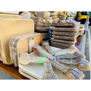 Muỗng mo cau đẹp/Set 10 cái ,chén đĩa mo cau dùng 1 lần cao cấp, tiện lợi, thân thiện môi trường/mo cau xứ Tiên
