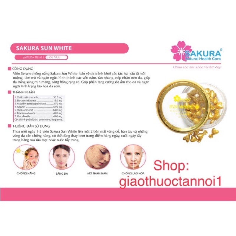 Sakura Sun White có tác dụng hỗ trợ Chống nắng, bảo vệ da tránh khỏi các tác hại xấu từ môi trường