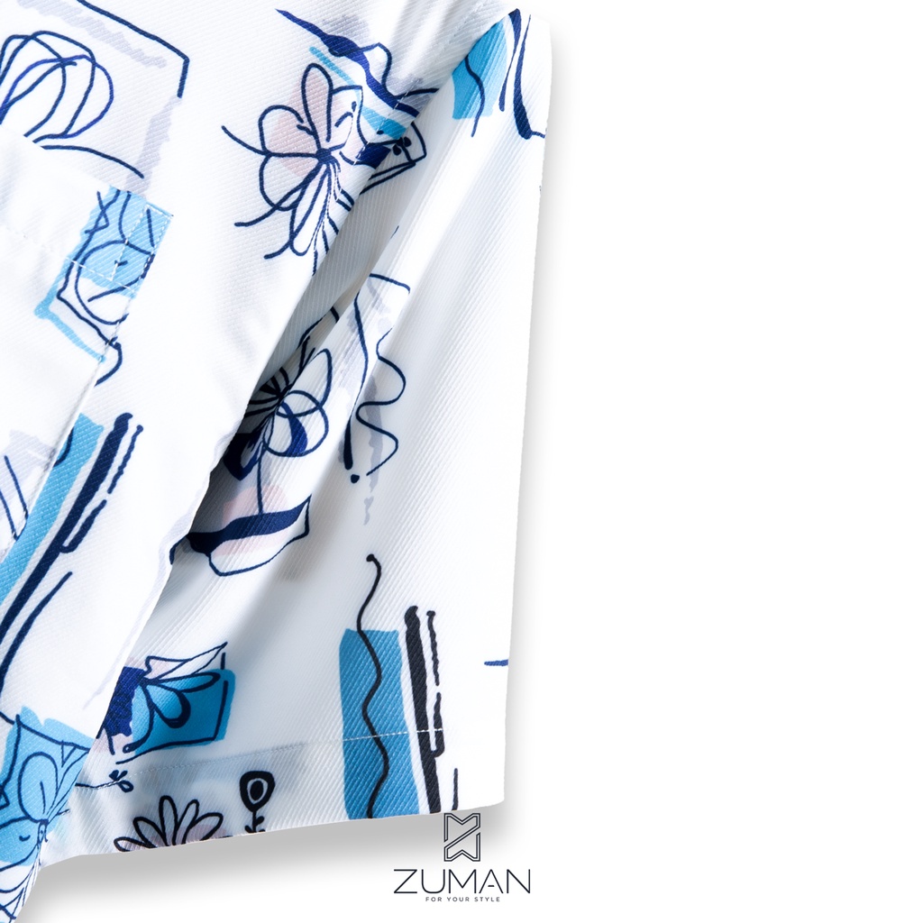 Áo sơ mi nam ngắn tay vải lụa thiết kế hoạ tiết bông hoa vẽ tay - ZUMAN - ASM59