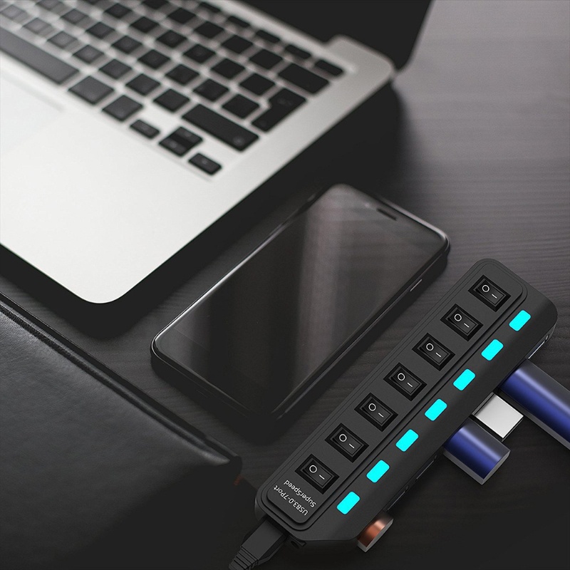 Hub Chia 3 0 Cổng USB 7 Cổng Công Tắc Đèn LED