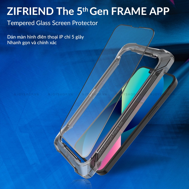 Kính Cường Lực Trong Suốt Zifriend Bull Gen 2 Có Khung Hỗ Trợ Dán Cho IP 13 Pro Max 12 Pro Max Njoyshop