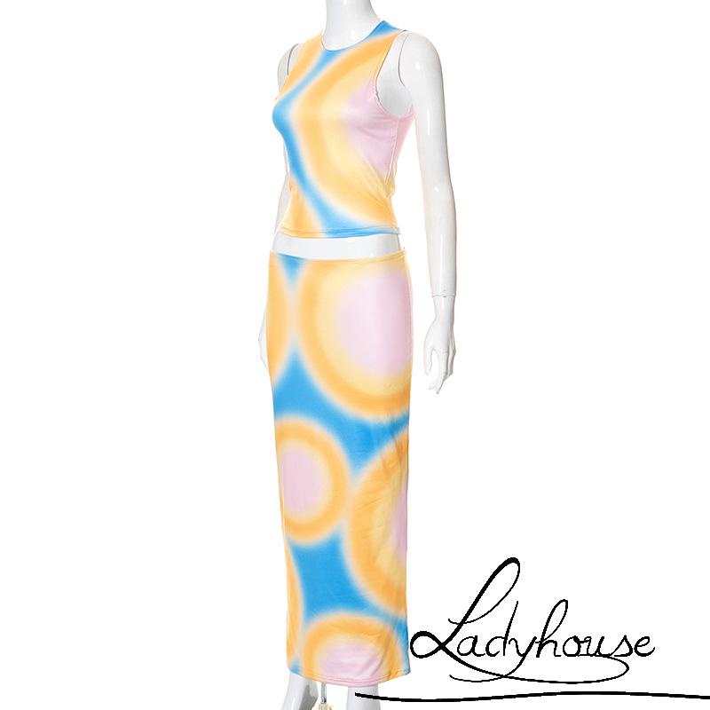 Bộ Trang Phục 2 Mảnh Gồm Áo Croptop Hai Dây Và Chân Váy Maxi Xẻ Tà Thời Trang Xu Hướng Cho Nữ Y2k