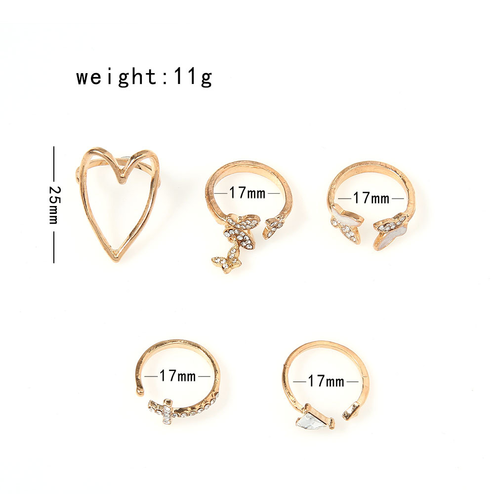 Set 5 nhẫn GMAI đính đá phong cách thời trang dành cho nữ