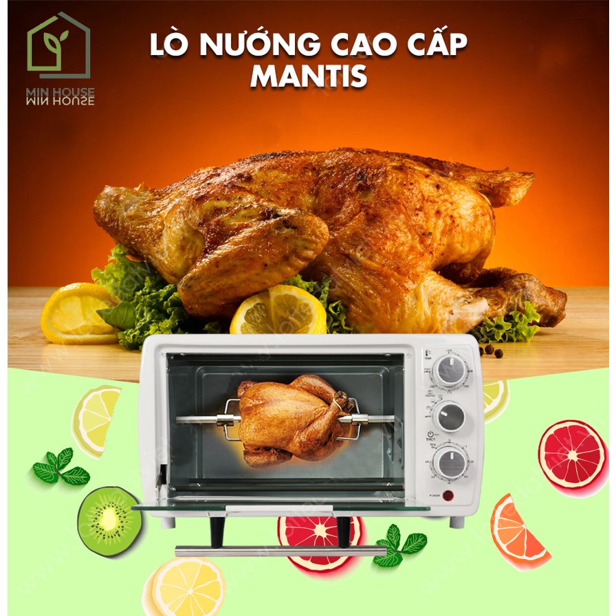 Lò Nướng Điện Đa Năng Đa Năng Mantis 12L Lò Bếp Nướng BBQ Làm Bánh, Làm Đồ Ăn Sáng - Có 1 Khay & 1 Vĩ Nướng - MIN HOUSE