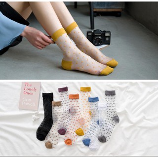 SIÊU HOT-TẤT - VỚ LƯỚI TRONG SUỐT CỔ CAO CHẤM BI HOT TREND HÀN QUỐC HÈ 2020