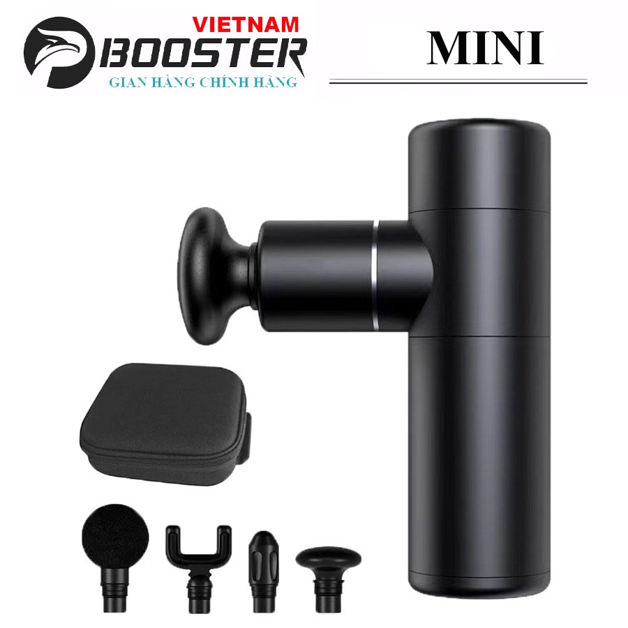 Máy Massage Gun Toàn Thân BOOSTER MINI Bỏ Túi Công suất 40W, 4 Đầu 4 Tốc Độ Giảm Đau Nhức Cơ Và Thon Gọn Cơ Thể