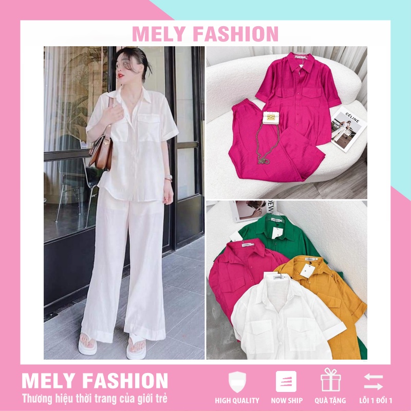 Set đũi đồ nữ quần ống rộng suông kèm áo sơ mi có BIGSIZE đũi lụa CAO CẤP siêu mát tách set phối đồ đi chơi đi làm DB03