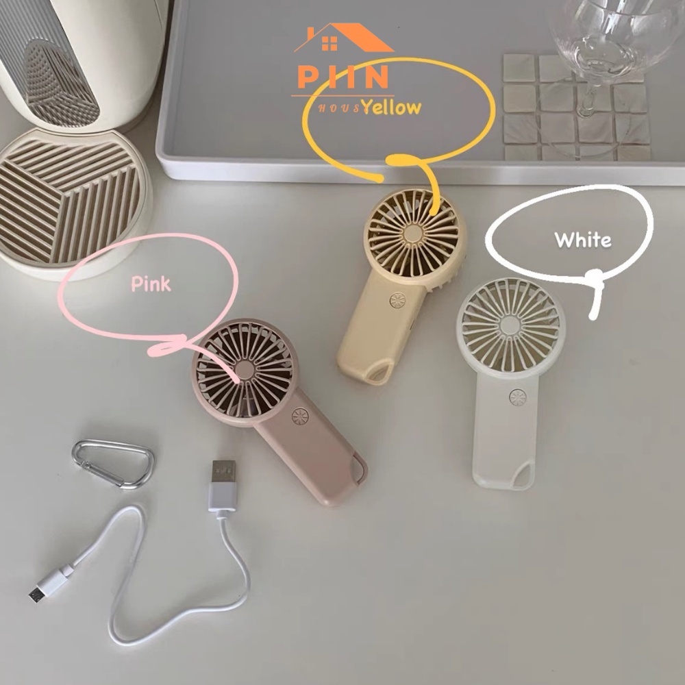 Quạt mini cầm tay sạc USB tặng kèm móc treo túi balo với 3 tốc độ gió - PIIN HOUSE