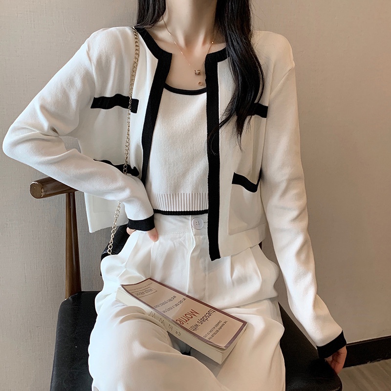 IELGY  Áo Khoác cardigan Dệt Kim Hai Mảnh Màu Sắc Tương Phản Thời Trang Dành Cho Nữ