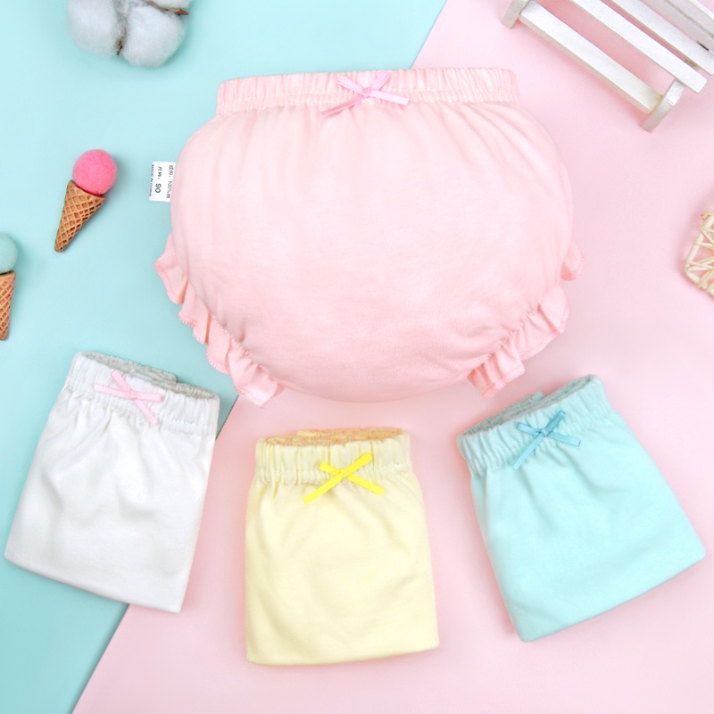 Set 4 Quần Lót Cotton Đính Nơ Xinh Xắn Cho Bé Gái 0-3 Tuổi