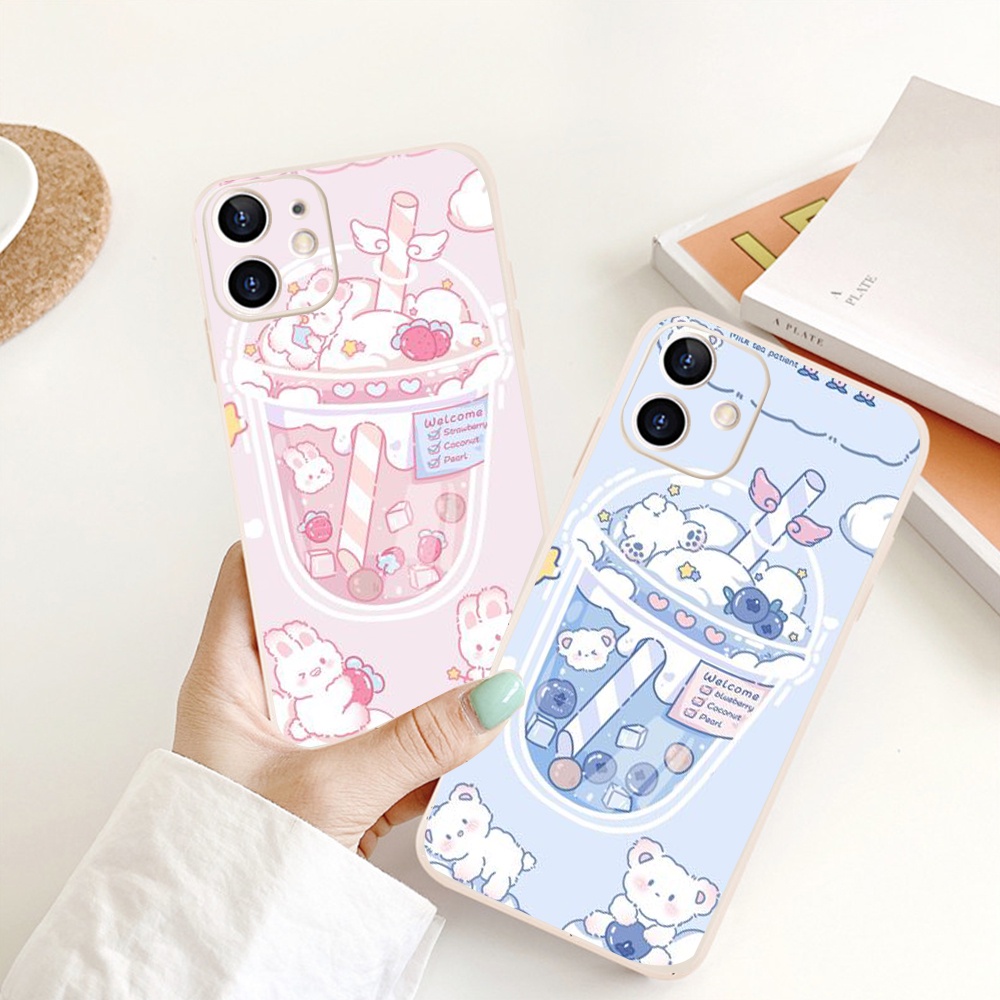 Ốp Iphone Trà Sữa Hồng Xanh Cạnh Vuông BVC Iphone5/5s/6/6plus/6s/6splus/7/7plus/8/8plus/x/xr/xs/11/12/13/pro/max