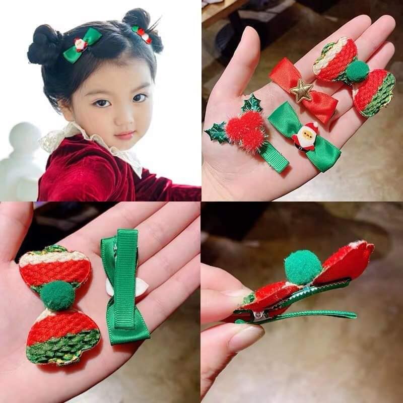 VỈ SÉT 5 KẸP TÓC NOEL- KẸP MÁI CHO BÉ CỰC XINH