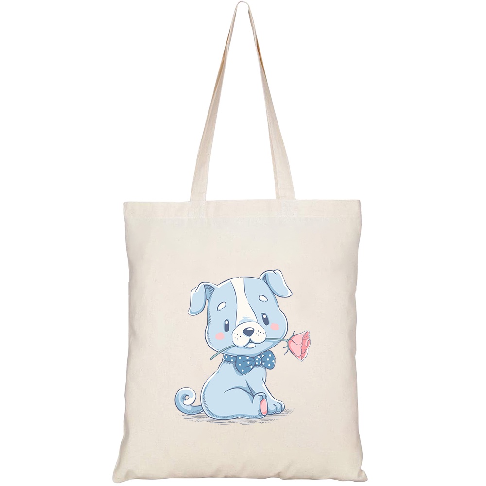 Túi vải tote canvas HTFashion in hình Cún con cool HT243