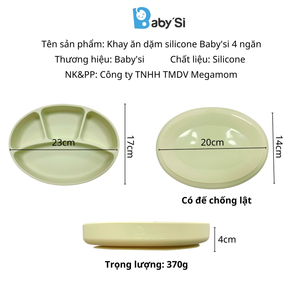 Khay Silicon Ăn Dặm, Khay Silicone 4 Ngăn Babysi Cho Bé Ăn Dặm