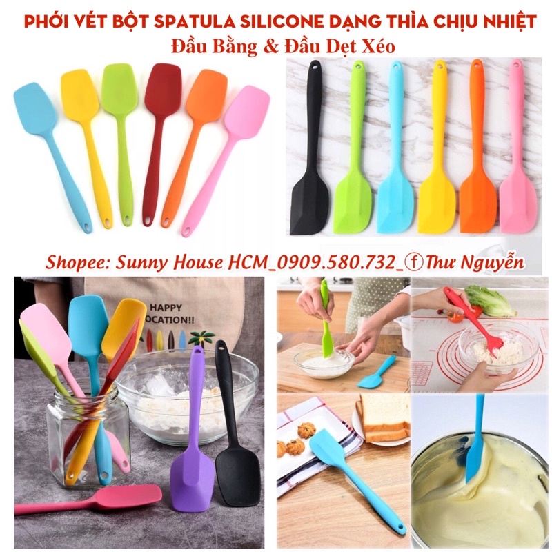 Phới dẹt vét bột Spatula Silicone dạng thìa đúc chịu nhiệt (Cây vét trộn bột silicon)