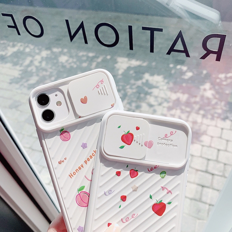 Ốp điện thoại bảo vệ máy ảnh dạng trượt in hình dâu tây/đào cho iphone 11 Pro Max SE 2020 XR XS MAX 7plus 6Plus 7 8 6 | BigBuy360 - bigbuy360.vn