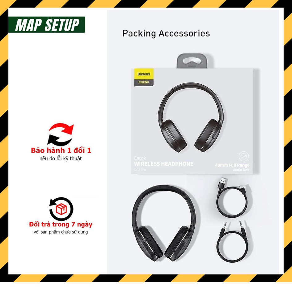 Tai nghe trùm tai không dây cao cấp Baseus D02 Pro Encok Wireless headphone   spx