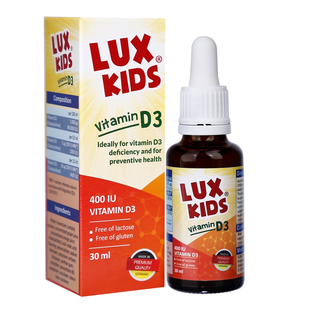 Luxkids Vitamin D3.Bổ Sung D3 Giúp Tăng Hấp Thụ Canxi,Phát Triển Toàn Diện.Xuất Xứ Đức