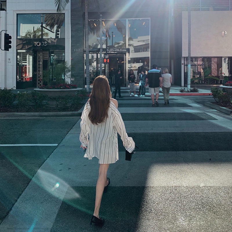 Áo sơ mi tay dài xẻ vai chống nắng vải mỏng thời trang mùa hè