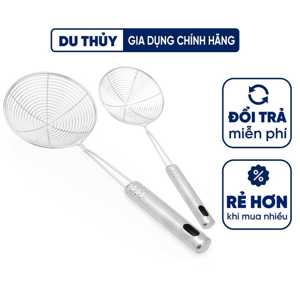Vợt chiên inox vớt ráo dầu cán dài có móc treo tiện lợi - Vợt vòng cán inox vớt thức ăn lẩu chiên 5 size