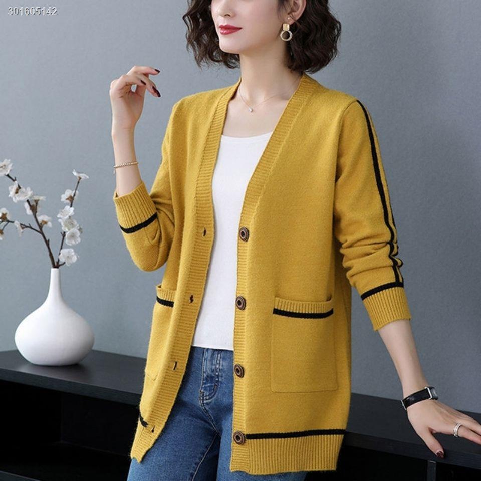 Áo Khoác Len Cardigan Plus Size Tay Dài Dáng Rộng Thời Trang Xuân Thu Cho Nữ 2021